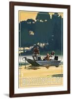 Washington - Fishermen in Boat-Lantern Press-Framed Art Print