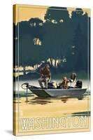 Washington - Fishermen in Boat-Lantern Press-Stretched Canvas