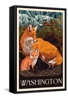 Washington - Fox and Kit - Letterpress-Lantern Press-Framed Stretched Canvas