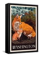 Washington - Fox and Kit - Letterpress-Lantern Press-Framed Stretched Canvas