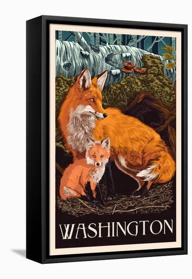 Washington - Fox and Kit - Letterpress-Lantern Press-Framed Stretched Canvas