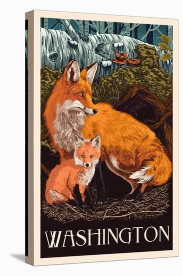 Washington - Fox and Kit - Letterpress-Lantern Press-Stretched Canvas