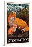 Washington - Fox and Kit - Letterpress-Lantern Press-Framed Art Print