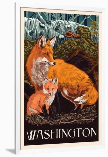 Washington - Fox and Kit - Letterpress-Lantern Press-Framed Art Print