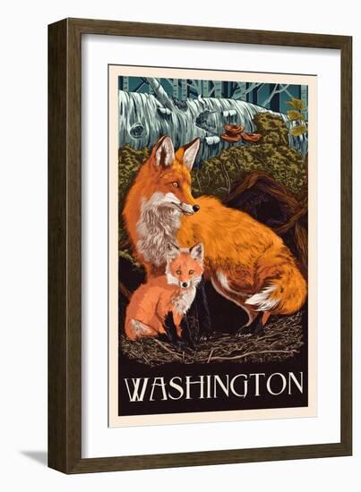 Washington - Fox and Kit - Letterpress-Lantern Press-Framed Art Print