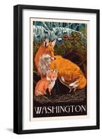 Washington - Fox and Kit - Letterpress-Lantern Press-Framed Art Print