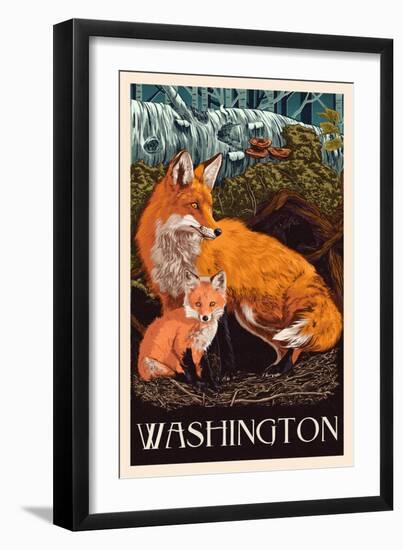 Washington - Fox and Kit - Letterpress-Lantern Press-Framed Art Print