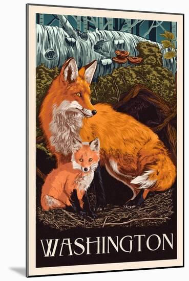 Washington - Fox and Kit - Letterpress-Lantern Press-Mounted Art Print