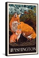 Washington - Fox and Kit - Letterpress-Lantern Press-Framed Stretched Canvas