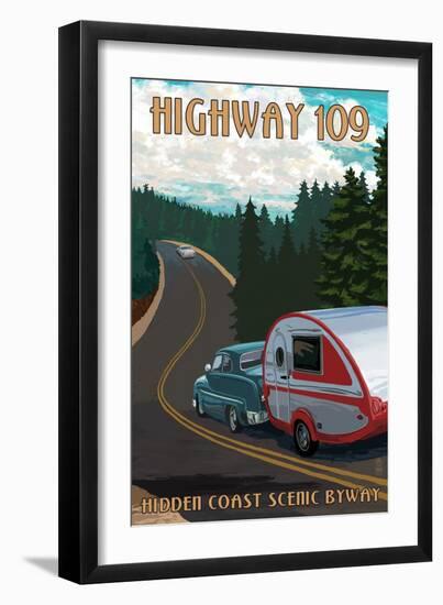 Washington - Highway 109 - Hidden Scenic Coast Byway - Retro Camper-Lantern Press-Framed Art Print