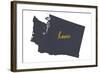 Washington - Home State- Gray on White-Lantern Press-Framed Art Print