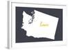 Washington - Home State- White on Gray-Lantern Press-Framed Art Print