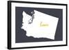 Washington - Home State- White on Gray-Lantern Press-Framed Art Print