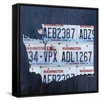 Washington License Plate Map-Design Turnpike-Framed Stretched Canvas