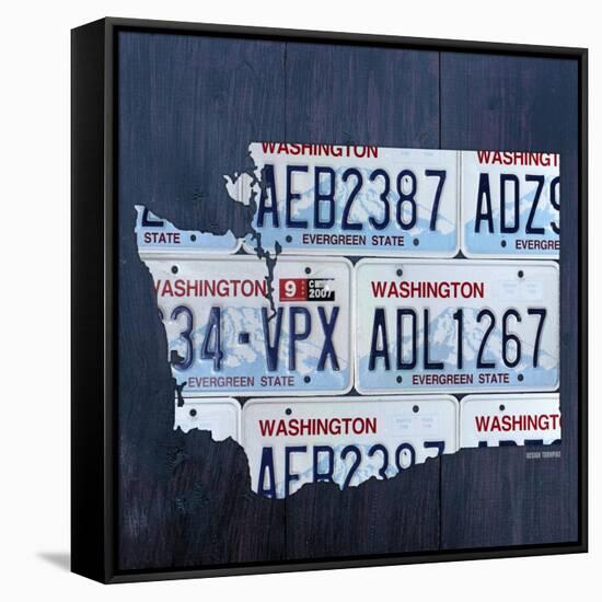 Washington License Plate Map-Design Turnpike-Framed Stretched Canvas