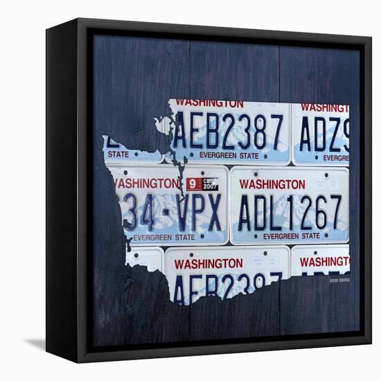 Washington License Plate Map-Design Turnpike-Framed Stretched Canvas