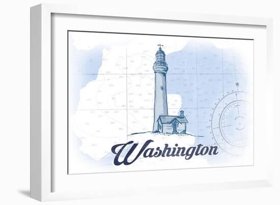 Washington - Lighthouse - Blue - Coastal Icon-Lantern Press-Framed Art Print