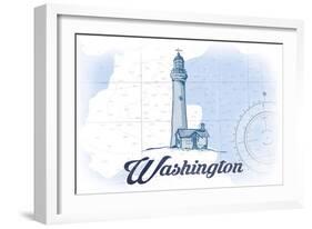 Washington - Lighthouse - Blue - Coastal Icon-Lantern Press-Framed Art Print