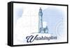 Washington - Lighthouse - Blue - Coastal Icon-Lantern Press-Framed Stretched Canvas