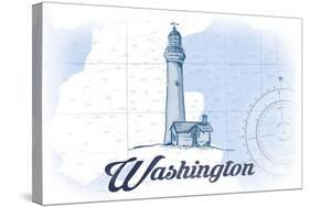 Washington - Lighthouse - Blue - Coastal Icon-Lantern Press-Stretched Canvas