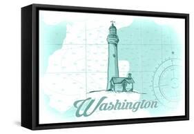 Washington - Lighthouse - Teal - Coastal Icon-Lantern Press-Framed Stretched Canvas