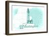 Washington - Lighthouse - Teal - Coastal Icon-Lantern Press-Framed Art Print