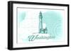 Washington - Lighthouse - Teal - Coastal Icon-Lantern Press-Framed Art Print