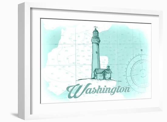 Washington - Lighthouse - Teal - Coastal Icon-Lantern Press-Framed Art Print