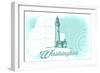 Washington - Lighthouse - Teal - Coastal Icon-Lantern Press-Framed Art Print