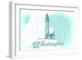 Washington - Lighthouse - Teal - Coastal Icon-Lantern Press-Framed Art Print