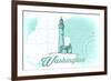 Washington - Lighthouse - Teal - Coastal Icon-Lantern Press-Framed Premium Giclee Print