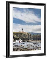 Washington, Male Sea Kayaker Paddling Along Cliffs Beneath Lighthouse on Tatoosh Island-Gary Luhm-Framed Photographic Print