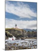Washington, Male Sea Kayaker Paddling Along Cliffs Beneath Lighthouse on Tatoosh Island-Gary Luhm-Mounted Photographic Print