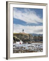 Washington, Male Sea Kayaker Paddling Along Cliffs Beneath Lighthouse on Tatoosh Island-Gary Luhm-Framed Photographic Print