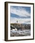 Washington, Male Sea Kayaker Paddling Along Cliffs Beneath Lighthouse on Tatoosh Island-Gary Luhm-Framed Photographic Print