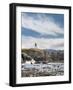 Washington, Male Sea Kayaker Paddling Along Cliffs Beneath Lighthouse on Tatoosh Island-Gary Luhm-Framed Photographic Print