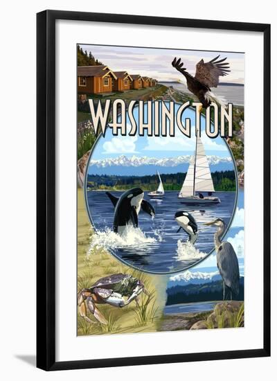 Washington - Montage-Lantern Press-Framed Art Print