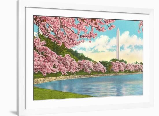 Washington Monument, Cherry Blossoms, Washington D.C.-null-Framed Art Print