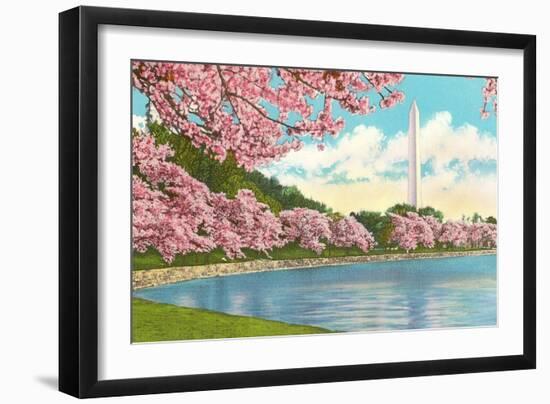 Washington Monument, Cherry Blossoms, Washington D.C.-null-Framed Art Print