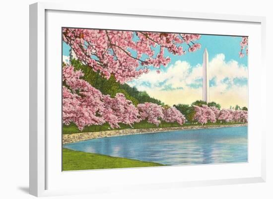 Washington Monument, Cherry Blossoms, Washington D.C.-null-Framed Art Print