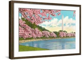 Washington Monument, Cherry Blossoms, Washington D.C.-null-Framed Art Print