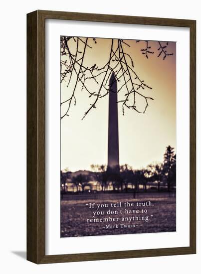 Washington Monument, Cross Processed Look in Washington, DC with Mark Twain Quote-null-Framed Photo