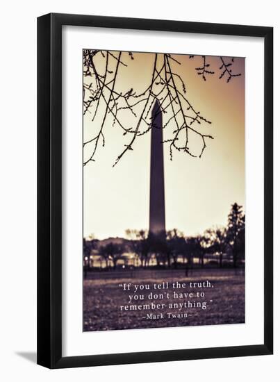 Washington Monument, Cross Processed Look in Washington, DC with Mark Twain Quote-null-Framed Photo