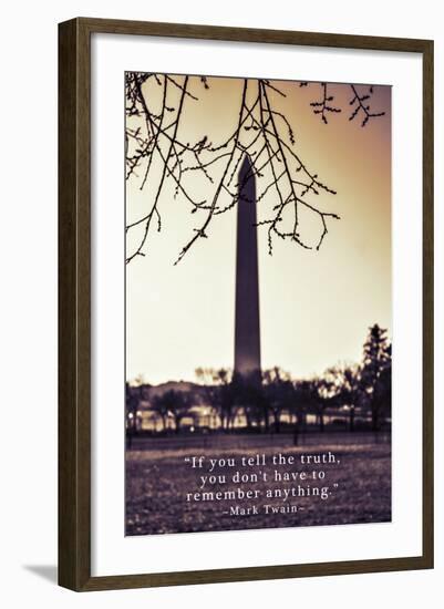 Washington Monument, Cross Processed Look in Washington, DC with Mark Twain Quote-null-Framed Photo