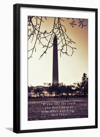 Washington Monument, Cross Processed Look in Washington, DC with Mark Twain Quote-null-Framed Photo