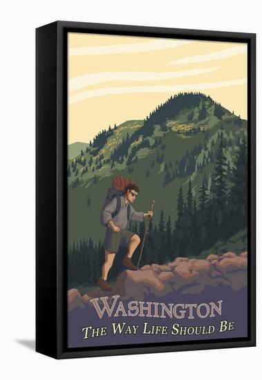 Washington - Mountain Hiker-Lantern Press-Framed Stretched Canvas