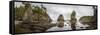 Washington, Panorama of Sea Kayakers Paddling at Cape Flattery on the Olympic Coast-Gary Luhm-Framed Stretched Canvas