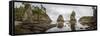 Washington, Panorama of Sea Kayakers Paddling at Cape Flattery on the Olympic Coast-Gary Luhm-Framed Stretched Canvas
