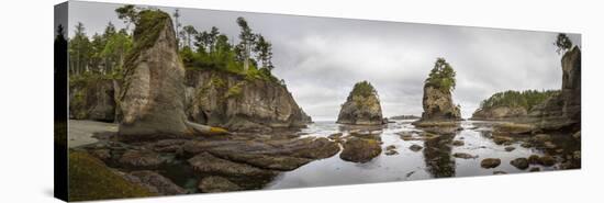 Washington, Panorama of Sea Kayakers Paddling at Cape Flattery on the Olympic Coast-Gary Luhm-Stretched Canvas