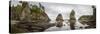 Washington, Panorama of Sea Kayakers Paddling at Cape Flattery on the Olympic Coast-Gary Luhm-Stretched Canvas